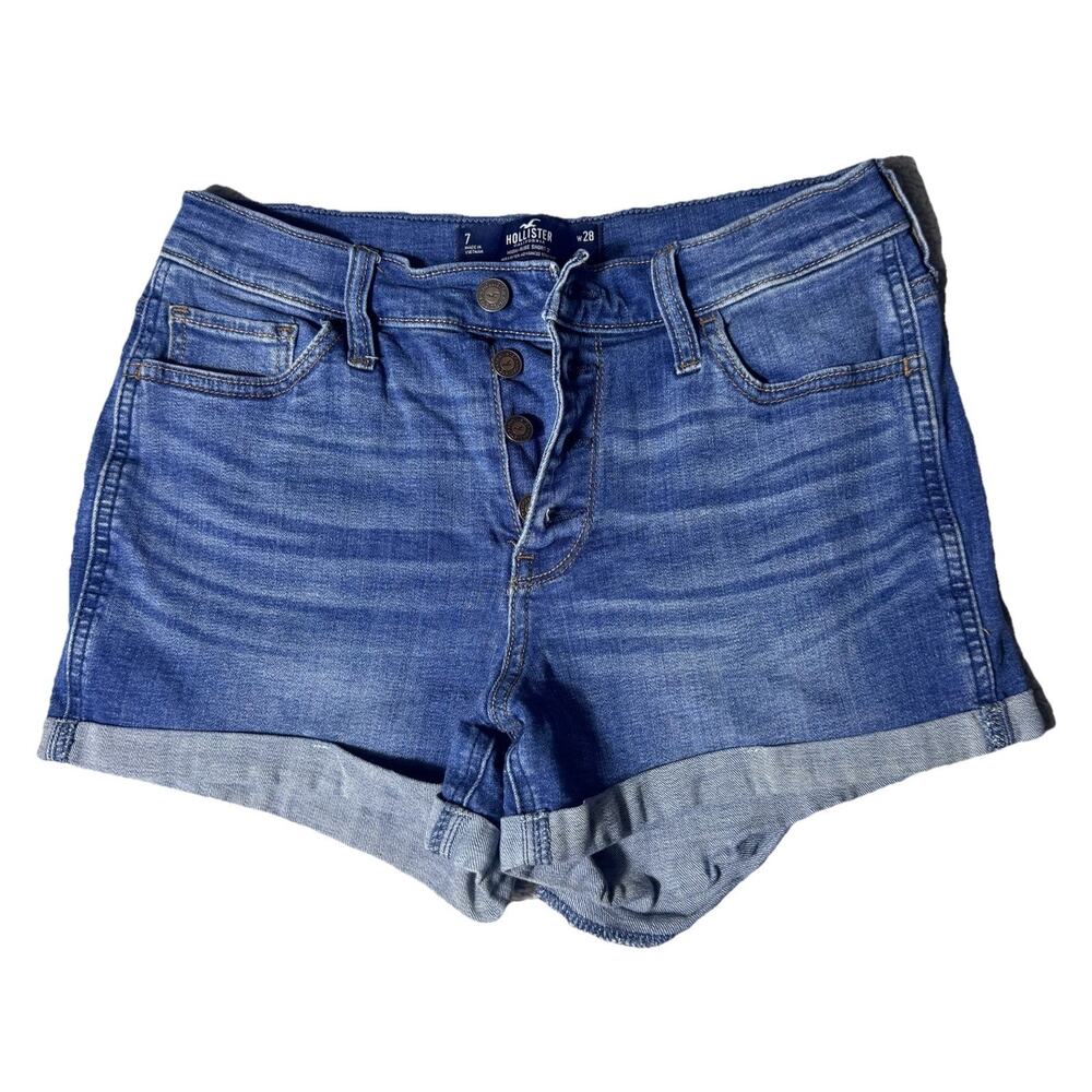 Hollister High-Rise Button Fly Shorts Size 7 28 in Stretch Denim Cut Off Womens